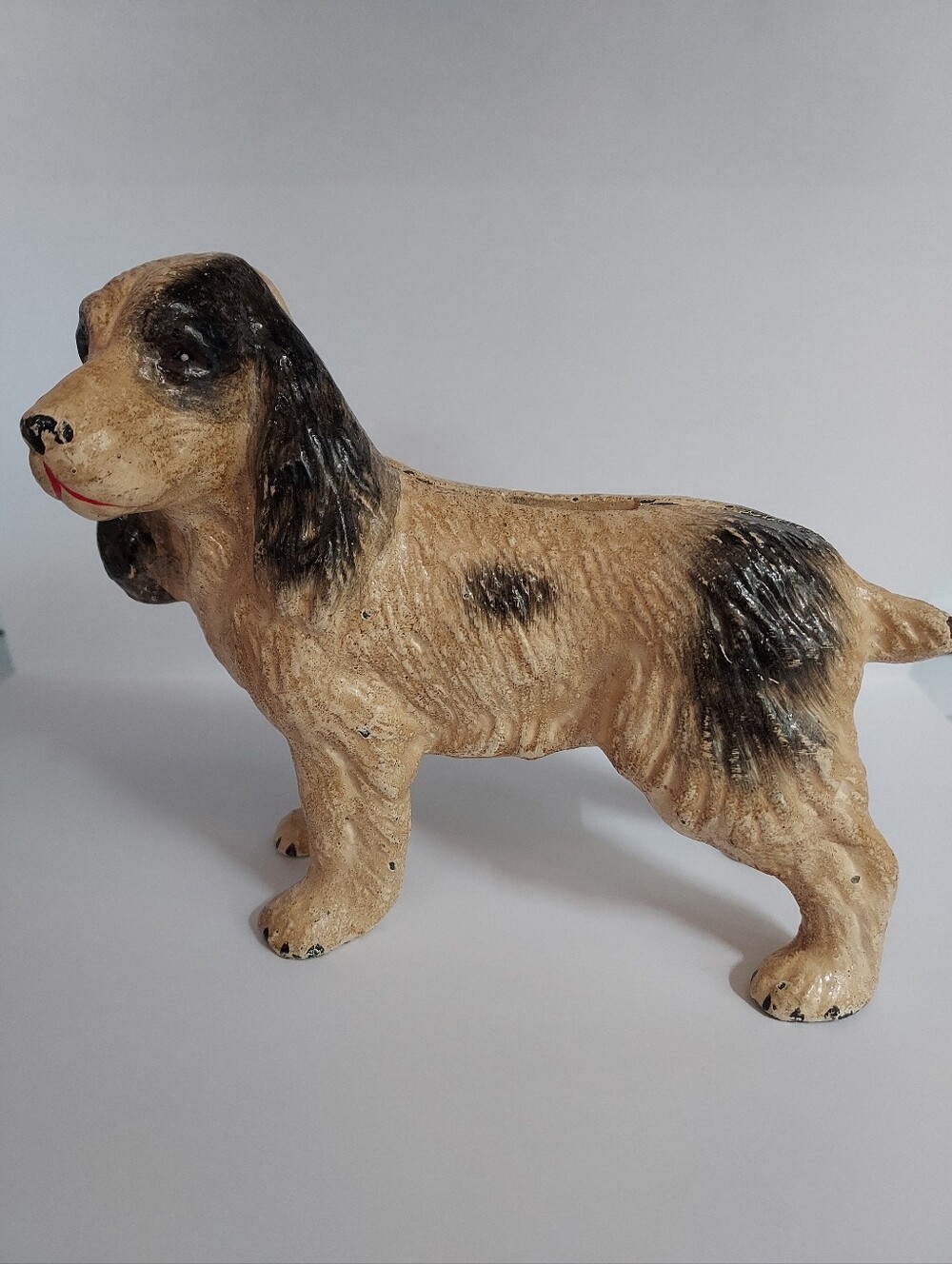 Vintage Cast Iron Black And White Springer Spaniel Dog Figurine Decor